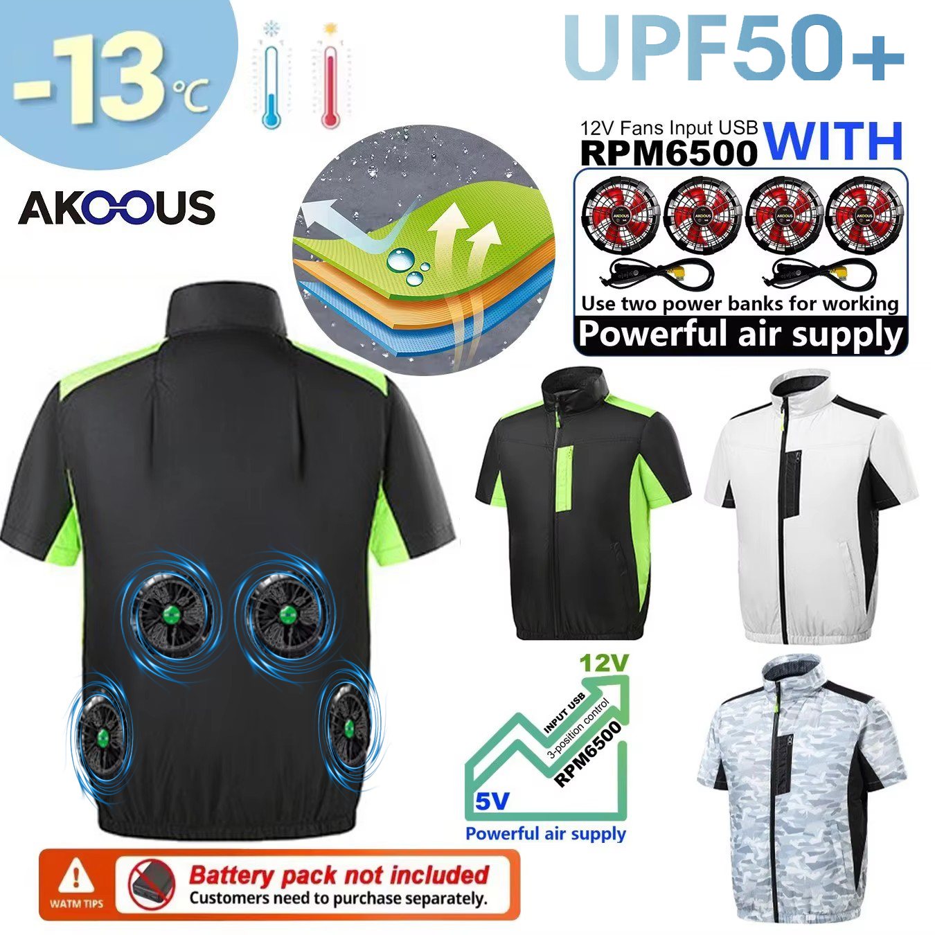Outdoor Adventure Clothing - Chaleco Refrigerante USB de 12V 5V