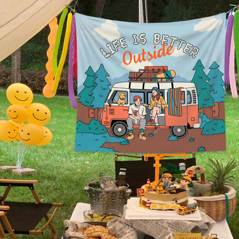 Tapiz Retro de Autocaravana, D - Outdoor Adventure Background reseña y precio
