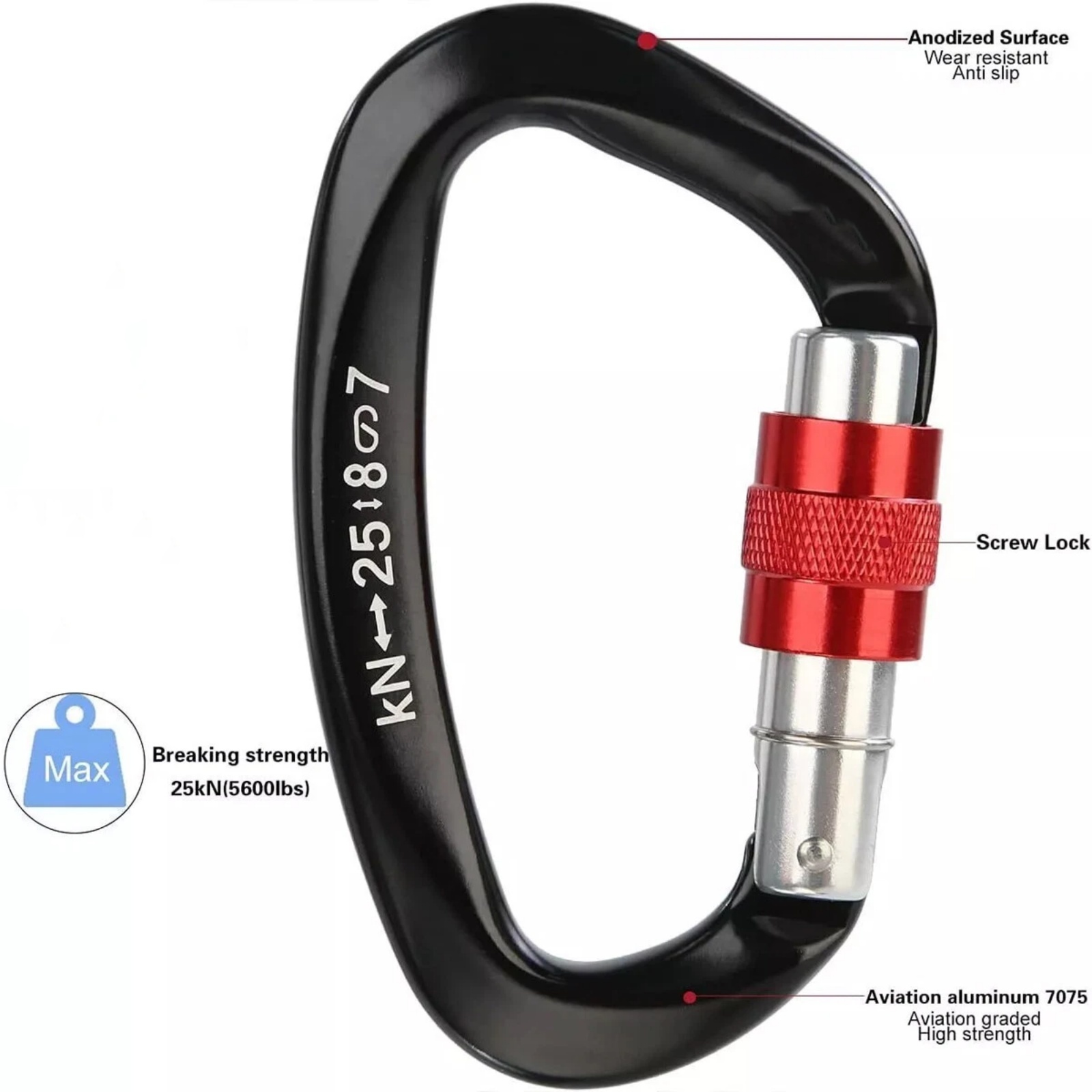 5 unids/set 25KN mosquetón de  - Carabiner Locking D reseña y precio