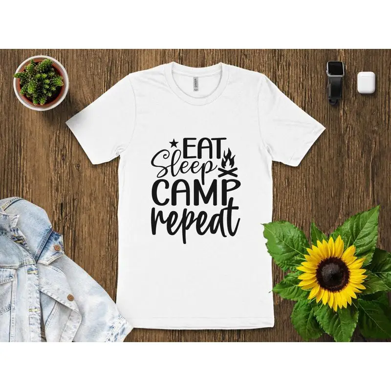 Camiseta Eat Sleep Camp Repeat - Outdoor Adventure Enthusiast reseña y precio